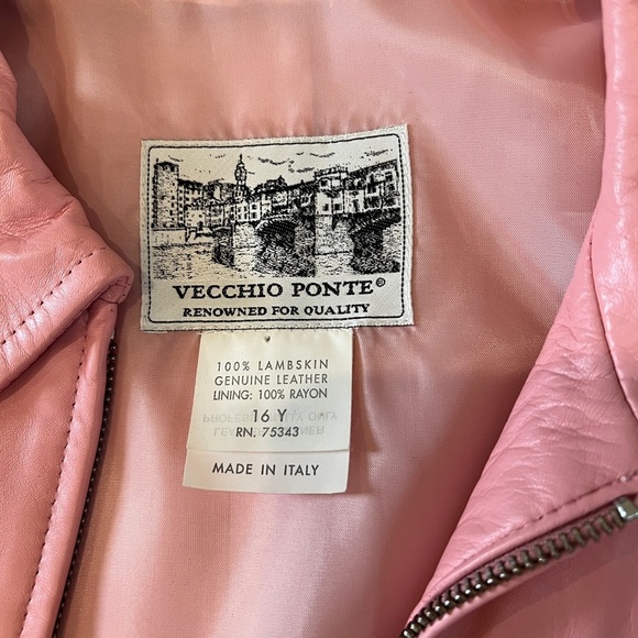 Vecchio Ponte Pink Lambskin Leather Jacket Italian Made Genuine Leather Size 16Y - Picture 5 of 6